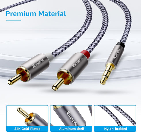 Ruaeoda 3.5mm to 2RCA Cable 6 Feet, Braided 2RCA to 3.5mm AUX to 2-Male 2RCA Audio Auxiliary Stereo Y Splitter Cable 1/8 to 2RCA Stereo Cable Audi...
