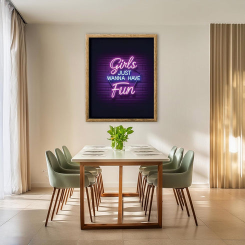 Posterizer 1 pcs-Girls just wanna have fun- vintage neon girly wall sign-Kitchen & Bar Art-Inspirational Women's Art - Art for Cafe, Restaurant, C...