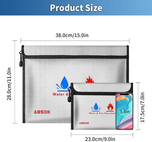 Fireproof Document Bag?Fireproof Money Safe Document Bag 15 x11 & 9x7 Inches Set Non-Itchy Silicone Coated Fire Resistant Bag Fireproof Safe Stora...