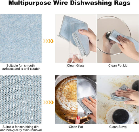 10pcs Non Scratch Wire Dishcloth Multipurpose Wire Dishwashing Rag for Wet and Dry,Metal Scrubbers for Cleaning Dishes,Dual-Sided Kitchen Cleaning...