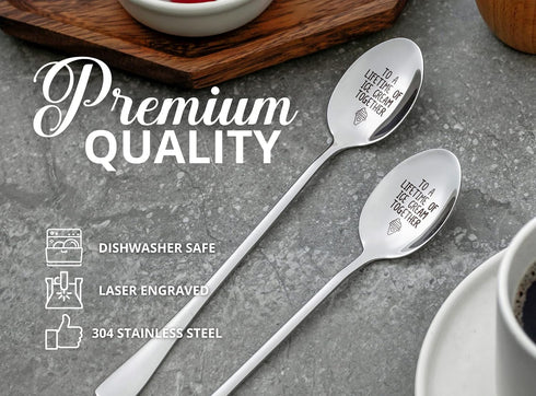 Engraved Ice Cream Spoons, Gifts for Couple, 2 Pcs Stainless Steel Coffee Spoon, To a Lifetime of Ice Cream Together...