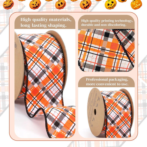 LaRibbons Fall Burlap Ribbon Wired,2 1/2" x 10 Yards,Orange and Black Fall Plaid Pumpkin Ribbon for Autumn Wreath,Thanksgiving,Halloween,Gift,Home...