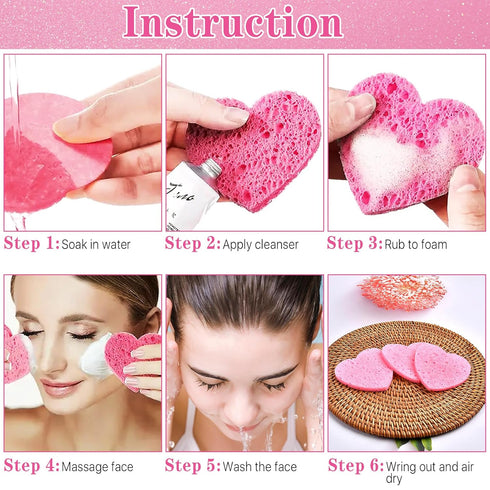 120PCS Compressed Facial Sponges, Heart Shape Disposable Face Sponges with 2PCS Container, Skin Friendly Facial Sponges for Washing Face, Natural ...