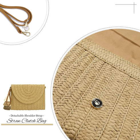 Straw Clutch Purse Women Crossbody Bag Summer Beach Shoulder Bags Envelope Wallet Handbags...