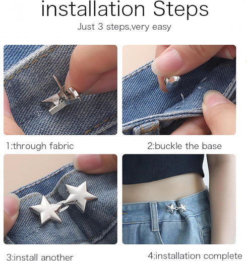 Pant Waist Tightener, 8 Sets Adjustable Pentacle Button for Jeans, Instant Removable Jean Buttons for Loose Jeans, No Sewing Required Pant Clips f...