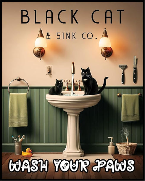 Posterizer 1 pcs-Black Cat Wash Your Paws Funny Poster-Comedy Art-Art for Animal Lovers- Bathroom, restroom Decor- unframed wall art...