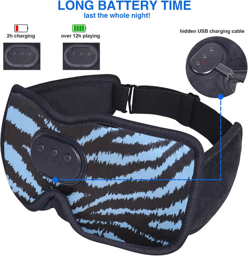 Sleep Eye Mask with Bluetooth Headphones, 3D Music Sleeping Headphones Wireless Bluetooth Sleep Mask with Adjustable Ultra Thin Stereo Speakers Li...
