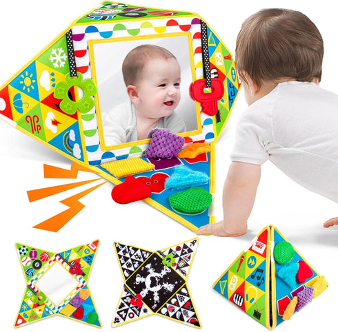 Tummy Time Baby Mirror Toys Double-Sided Black and White High Contrast Baby Toys with Squeaker for Babies Sensory Texture Infant Toys 0 3 6 9 12 M...