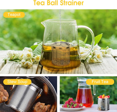 Tea Infuser, Stainless Steel Extra Fine Mesh Tea Ball Strainer Soup Seasonings Seperation Basket Spice Filter with Extended Chain Hook for Brew Te...
