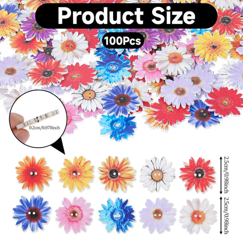100 Pcs Wood Daisy Buttons 1 inch Flower Buttons for Craft Wooden Painted Buttons for Crafts 2 Holes Flower Shaped Buttons for DIY Crafts Multi-Co...