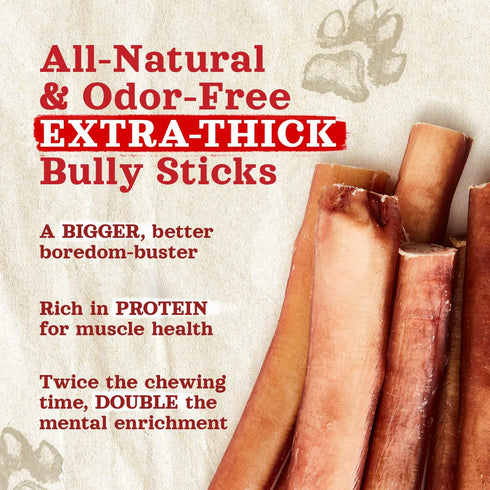 Natural Farm Odor-Free Thick Bully Sticks (6”, 5-pack) ALL-NATURAL Long-Lasting Dog Chews, 100% Beef Pizzle, Grass-Fed, Grain-Free, Protein for Mu...