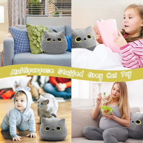 Gray Cat Plush Pillows Toys, 12" Kawaii Gray Cat Stuffed Animals Plush Toys, Cute Soft Cat Plushie Gray Cat Pillow Stuffed Cat Toys for Birthday C...