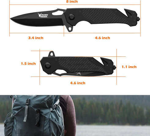 Rush Deer Pocket Knife, Folding Knife with Clip, Glass Breaker, Seatbelt Cutter. EDC Knife Utility Knife for Hiking Camping Fishing Work Outdoor E...