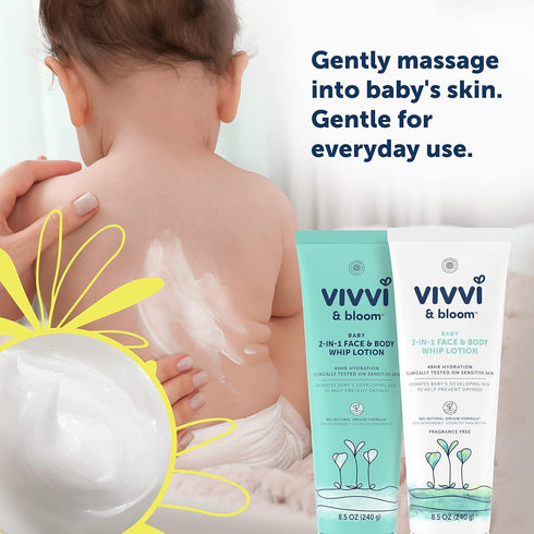 VIVVI & BLOOM 2-in-1 Baby Lotion, Face and Body, for Delicate & Sensitive Baby Skin, Hypoallergenic Lotion, Fragrance Free, 8.5 oz (Pack of 1)...