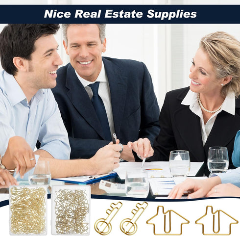 102 Pack Clips Office Supplies 50 Pcs House Shaped Paper Clips 50 Pcs Key Shaped Wire Paper Clip with 2 Pcs Clear Storage Box for Agent Office Hom...