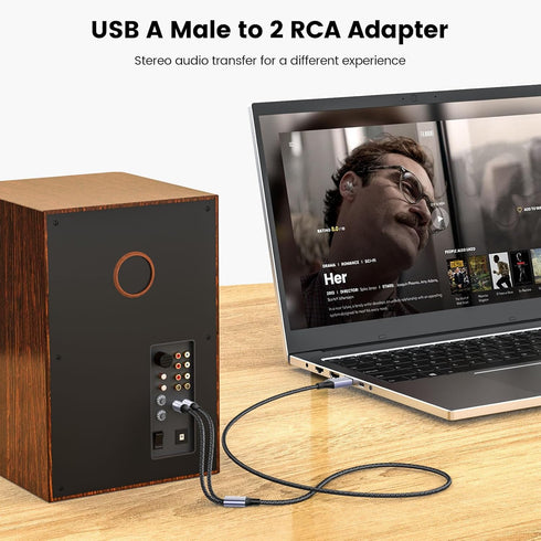 MOSWAG USB to RCA Cable, USB to Dual RCA Stereo Y Splitter Cord Jack Adapter, Nylon Braided USB to RCA Stereo Audio Converter Compatible with Lapt...