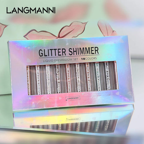 LANGMANNI 10 Pcs Liquid Glitter Eyeshadow Metallic Shimmer Glitter Eyeshadow Sweatproof Makeup Set,Glitter Pressed All Highly Pigmented Blending P...