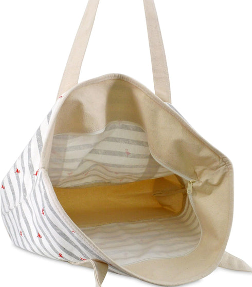 DALIX 22" Shopping Tote Bag in Heavy Cotton Canvas (Zippered Top) Gray Flamingo...