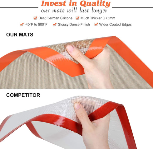 Silicone Baking Mats Set of 2 Square Non-Stick Reusable Air Fryer Linner - Best German Silicone - 9 inch...