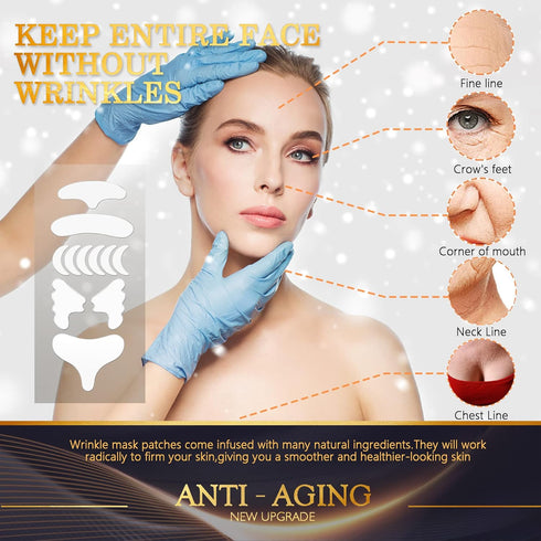 Face & Forehead Wrinkle Patches, Anti Wrinkle Silicone Facial Patches Overnight to Reduce Fine Wrinkles, Frown, Cheek, Neck & Chest Lines, Reusabl...