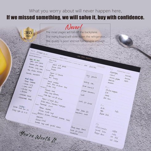 Weekly Meal Planner with Recipes and Grocery List Magnetic Notepad For Fridge - 8.5x11'' Menu Planning Pad With 54 Sheets Tear Off Shopping List F...