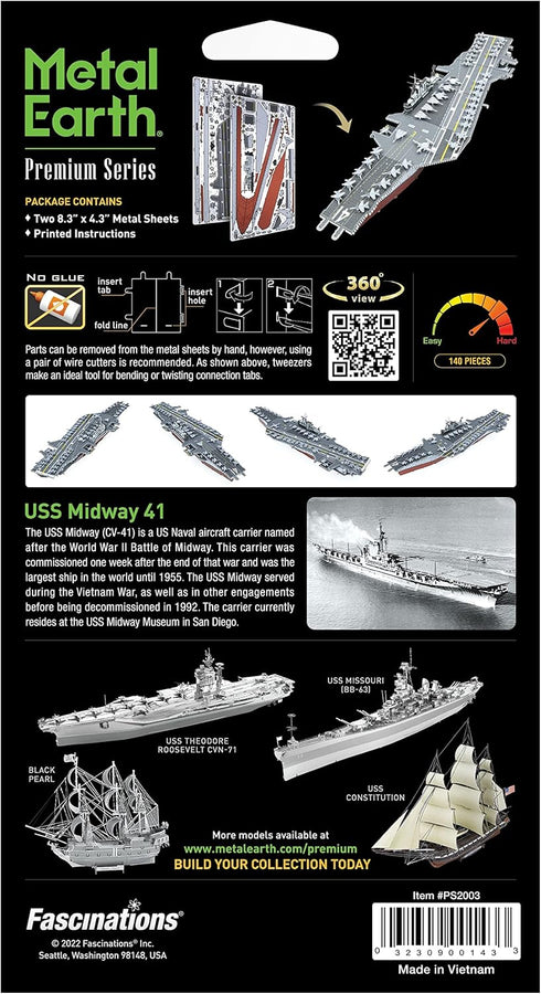 Metal Earth Premium Series USS Midway Aircraft Carrier 3D Metal Model Kit Fascinations...