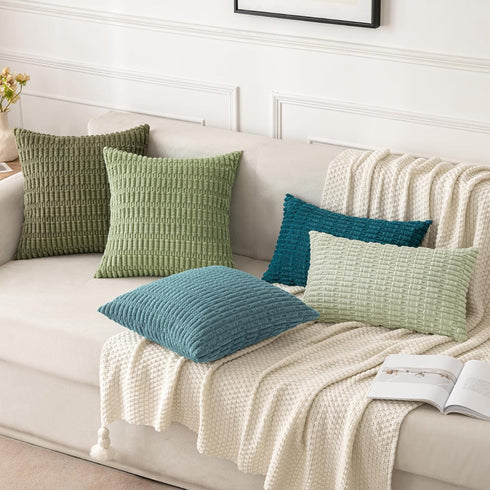 MIULEE Pack of 2 Corduroy Decorative Throw Pillow Covers 20x20 Inch Soft Boho Striped Pillow Covers Modern Farmhouse Home Decor for Spring Sofa Li...
