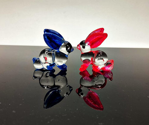 Garden Deco Glow in The Dark Tiny RABIT Hand Blown Art Glass Figurine Ornament Sculpture...