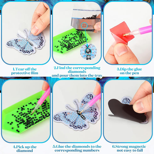 30 Pcs Refrigerator Diamond Art Magnets Easy Diamond Art Kits Fridge Diamond Stickers for Adults Kids DIY Home Decors(Butterfly)...