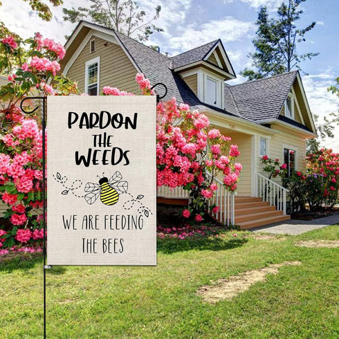 Save The Bees Garden Flag Pardon The Weeds We Are Feeding The Bees Yard Garden Decor (Feeding The Bees)...