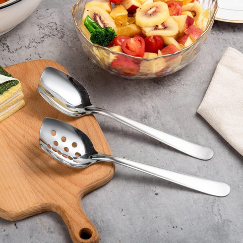 IMEEA Flat Edge Spoon 18/8 Stainless Steel Flat Bottom Serving Spoon for Cooking 8-Inch Slotted Spoon, Set of 2...
