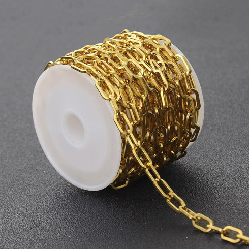 16.4 Feet Gold Plated Stainless Steel Chain Bulk Flat Paperclip Link Chains 5x10mm Jewelry Chain Roll with Jump Rings Lobster Clasps Oval Cable Ch...