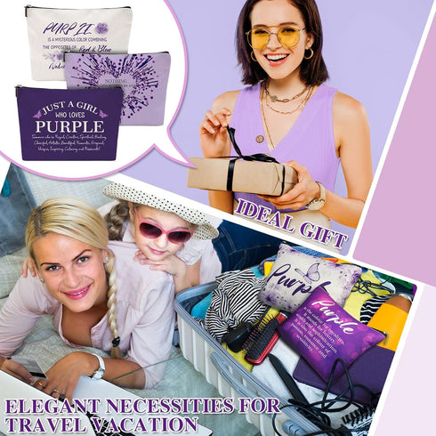Hillban 6 Pcs Purple Makeup Bag Gifts Purple Lover Gift Purple Inspirational Zipper Cosmetic Pouch Christmas Gifts Purple Makeup Toiletry Bag for ...