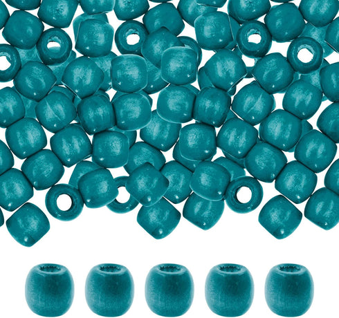 Mandala Crafts 200 Teal Beads Wooden Beads for Crafts, Large Hole Wood Beads for Macrame Beads Jewelry, Barrel Wood Beads for Hair Beads Braid Dre...