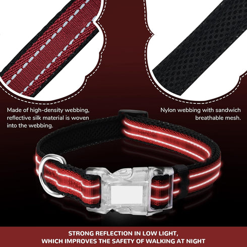 Red Reflective Mesh Padded Dog Collar, Adjustable Pet Collar with Quick Release Buckle, Durable Breathable and Fade Resistant, for Small Medium La...