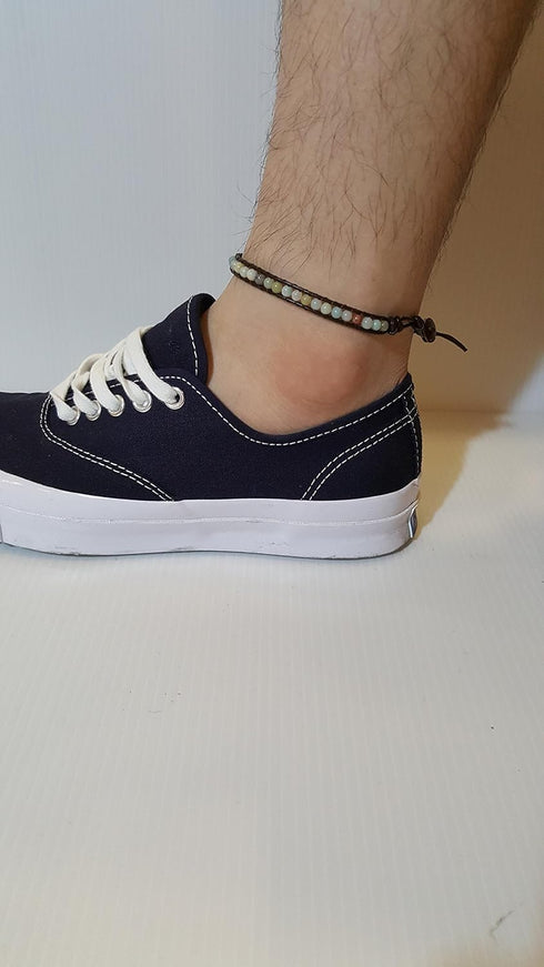 Infinityee888 Amazonite Bead Anklet 10 Inches Ankle Bracelet Woven with Leather Cord Handmade Hippie Bohemian Unisex Style Gift Idea for Men and W...