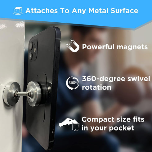 Dual Magnetic Phone Mount & Holder. Attaches magnetically to Metal Surface. Shoot Hands-Free Videos While Working Out. Strong Joints and Magnets. ...