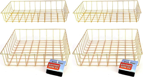 Gold Iron Wire Baskets and Trays, Round and Rectangular, 4-ct Sets (Tray)...