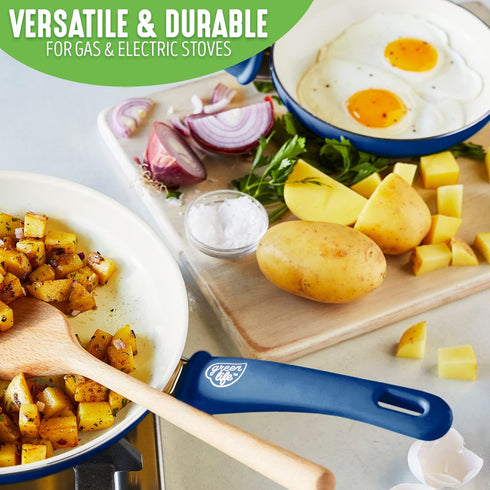 GreenLife Non Stick Fry Pan Set (7" & 10"), Non-Toxic PFAS-Free Ceramic Skillets, Dishwasher & Oven Safe, Egg Omelet Frying Pans, Stay- Cool Handl...