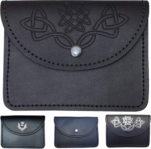 AAR Men's Scottish Leather Pouch Highland Kilt Belt Black Kilts Multi Design New Bag Piper Drummer...