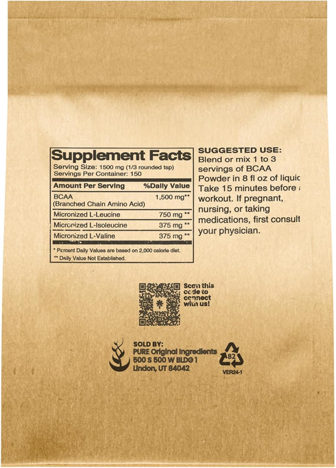 Pure Original Ingredients Unflavored Instantized BCAA (8oz) Powder, Branched Chain Essential Amino Acids, Supplement (8 Ounce)...