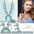 Henoyso 4 Pcs Bohemian Squash Blossom Turquoise Western Jewelry Set Vintage Metal Howlite Necklace Earrings Wrist Chain Ring for Women (Blue Turqu...