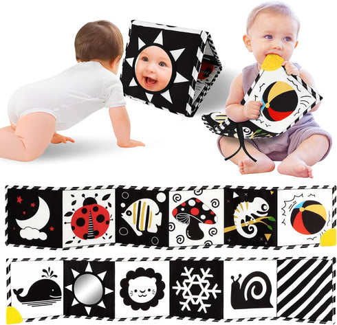 Newborn Toys, High Contrast Baby Books with Teether, Black and White Baby Toys, Montessori toys 0-6-12 Months Brain Development, Sensory Learning ...
