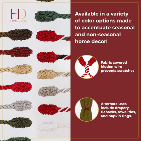 Haute Decor Decorative Twist Ties, 6 Pack, 16 inches (Olive Green) - Hang Garland, Lights, and Decorations with Style - Strong Inner Wire...