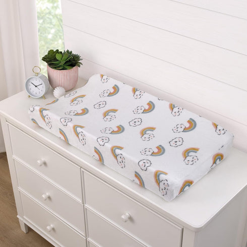 Carter's Chasing Rainbows - White, Peach, Teal and Gold Clouds and Rainbows Super Soft Contoured Changing Pad Cover...