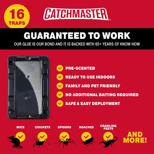 Catchmaster 16-Pack Pre-Scented Glue Traps - Pet Safe Pest Control for Mice, Insects in Home & Garage...
