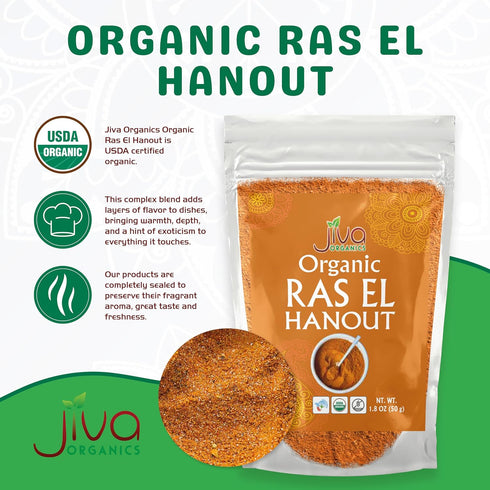 Jiva Organics Ras El Hanout Moroccan Seasoning 1.75 oz – Premium Spice Blend for Authentic Marinades & Rubs - Organic, Non-GMO...