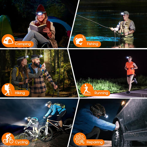 Rechargeable LED Headlamp Flashlight, 1500 Lumen Headlight with 9 Modes, Motion Sensor Head Lamp Camping Essentials Gear, Waterproof Head Light Fl...