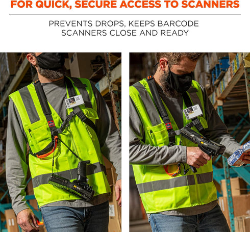 Ergodyne Squids 3138 Barcode Scanner Padded Harness, Tethering Lanyard for Bar Code Scanners, Breakaway Design , Black , Small...