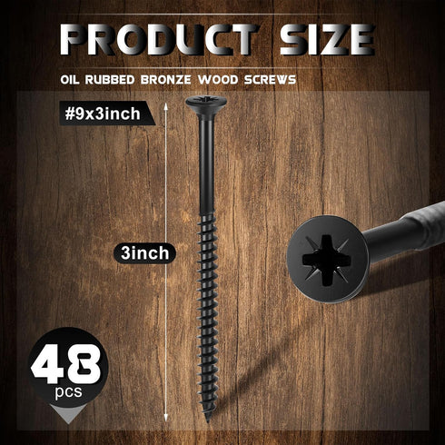 48 Pcs Oil Rubbed Bronze Wood Screws 9 x 3 Inch Extra Long Security Door Hinge Screws, Flat Head, Anti Corrosion...
